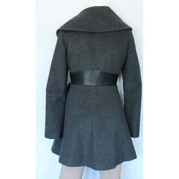 Guess by Marciano Women's Size XS Gray Coat Shawl Collar Belted Wrap Wool Jacket - Picture 5 of 12